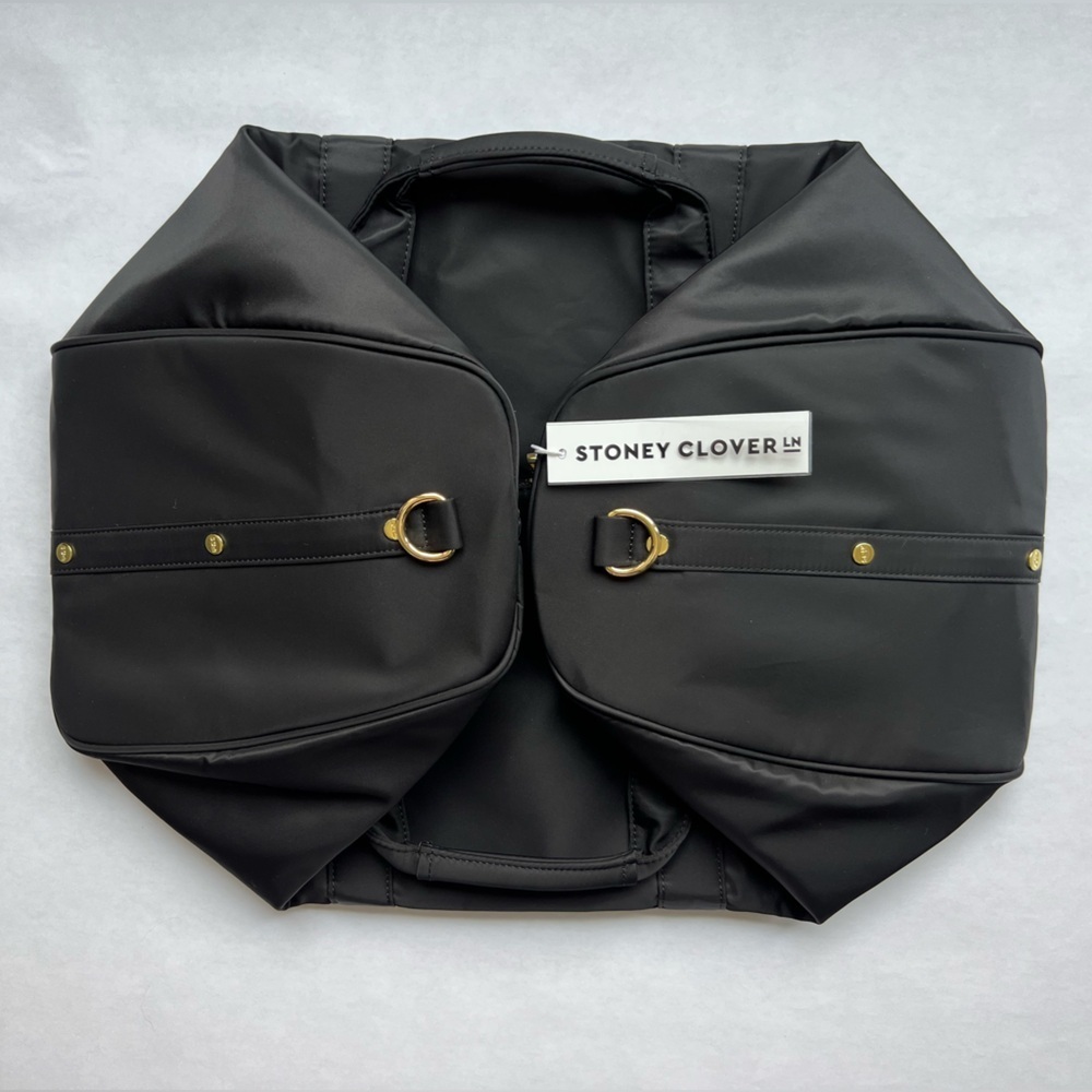 Stoney Clover Lane Noir Black Nylon Duffel Bag with Gold Metal Hardware NWT